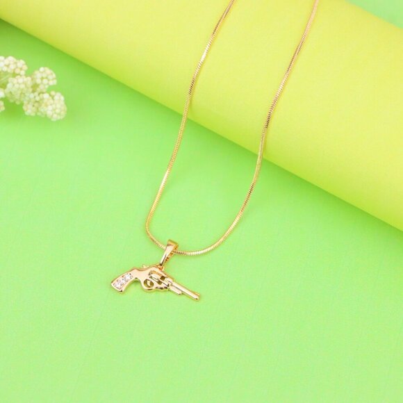 "Rose Gold Gun Shape Pendant Necklace with Sparkling Stones, XPPT1198 - Picture 5 of 13